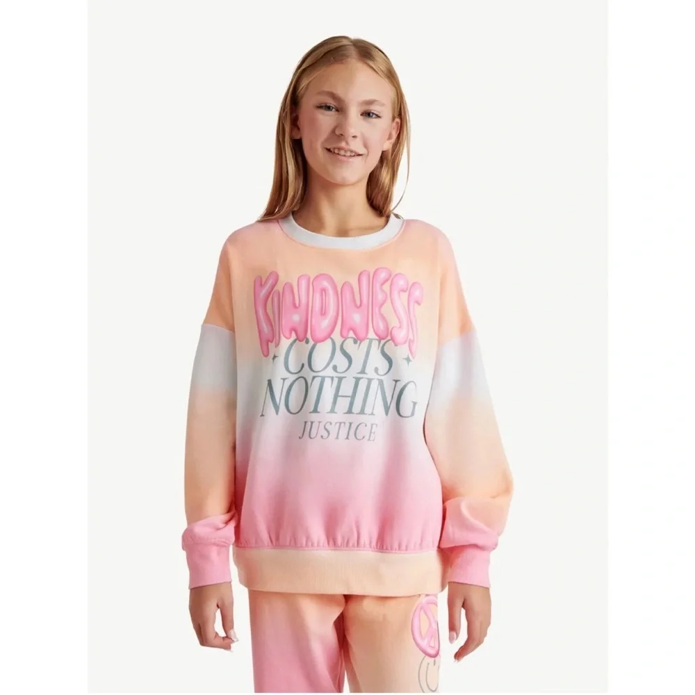 Justice Girls EDF Fleece Crew, Size Medium (10), Standard Fit, Colorful